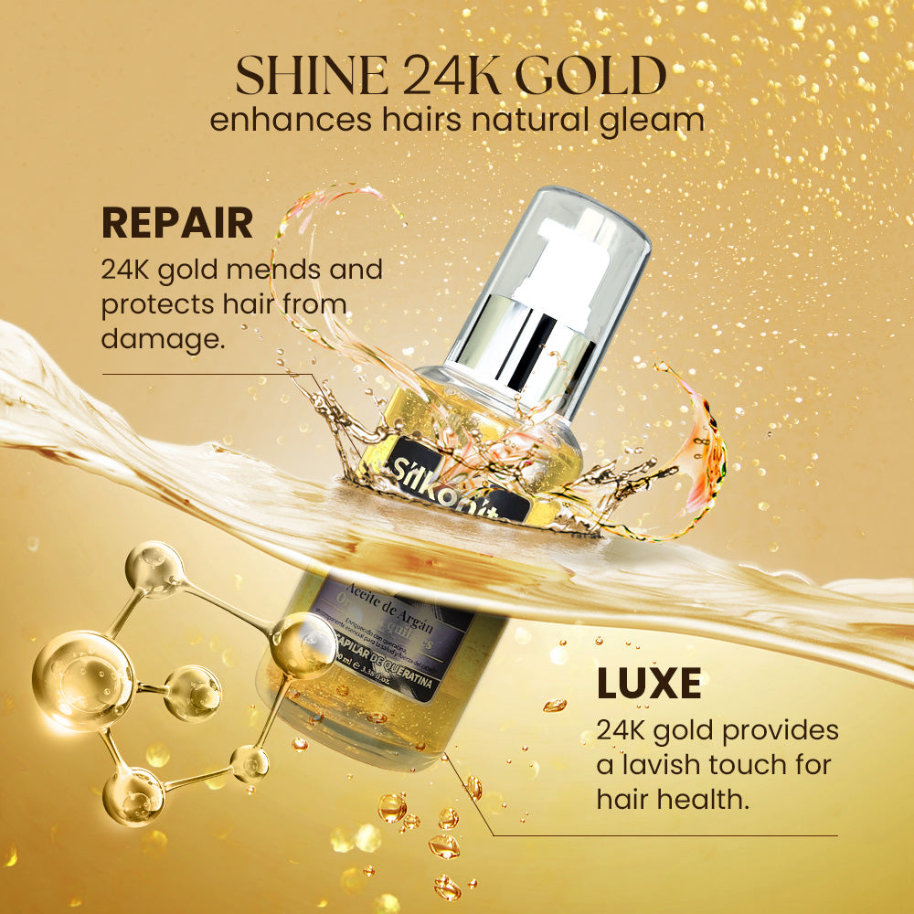 3PCS 24K Gold Hair Oil Serum for Curly Hair -3.380z./100ml