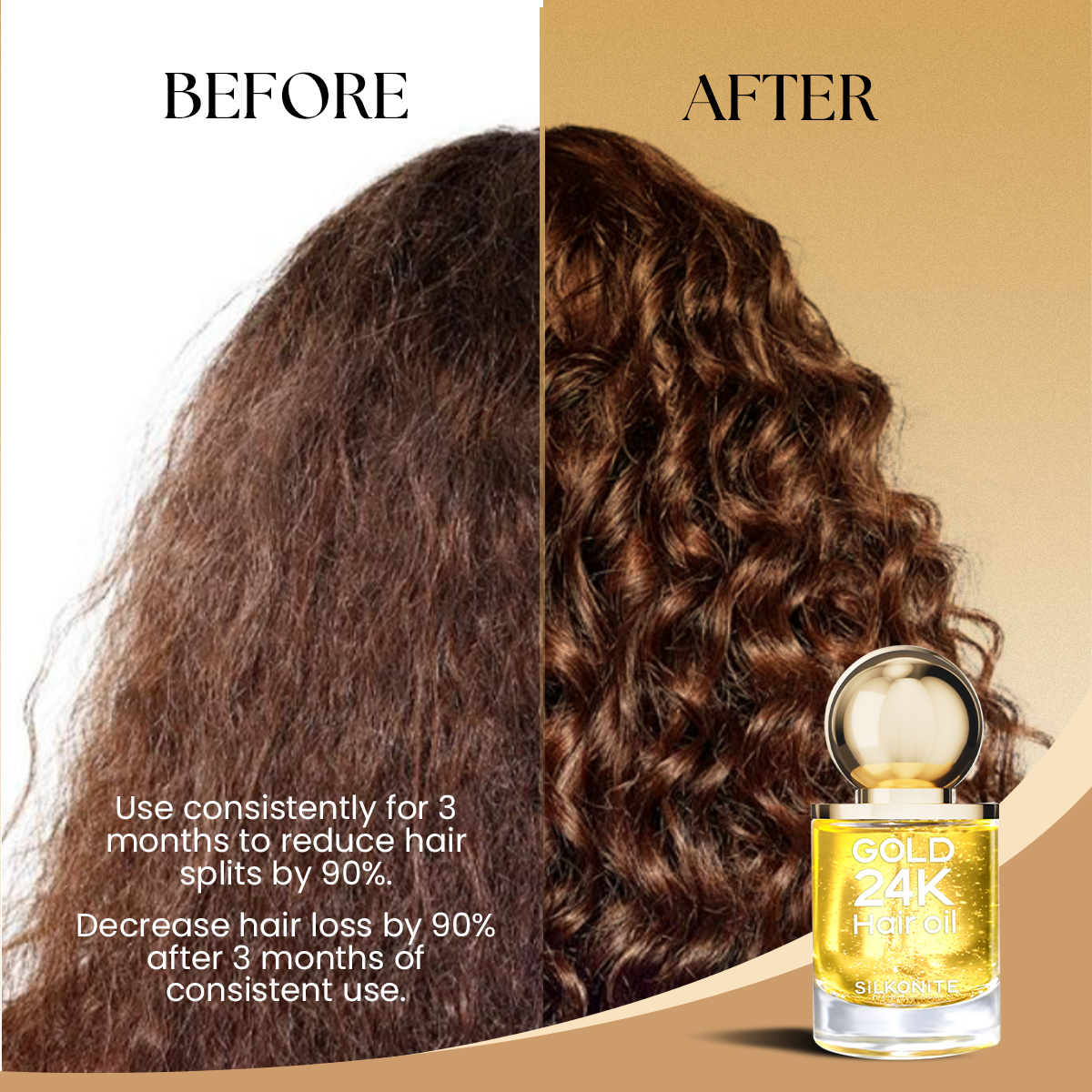 24K Gold Hair Oil Serum for Curly Frizzy Hair - 1.69oz. / 50ml